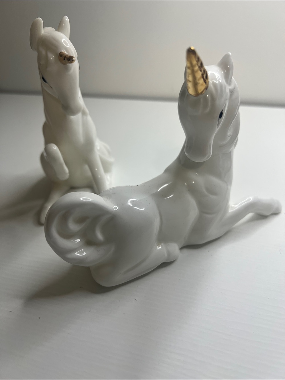 80s Enesco Unicorn Figurine Set White Porcelain Gold Horn Collectibles